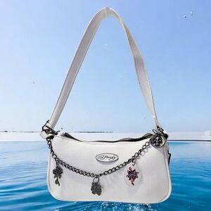 NEW Ed Hardy Shoulder Crossbody Bag Dangling Charms White 10"x5"x2.5" NWT